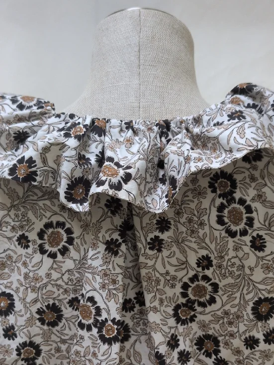 Zara Floral Ruffle Blouse in Cream & Brown - Picture 9 of 13